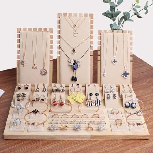 Jewelry display props pendant necklace display stand solid wood ring earrings seat holder set combination