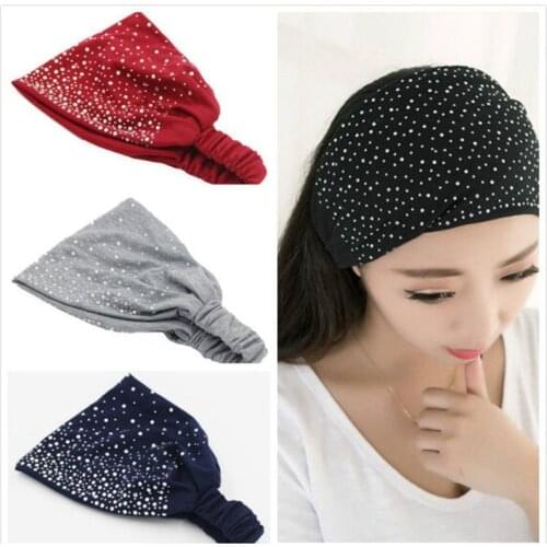 Women Wide Fabric Headband Dance Headband Cotton Stretch Hairband Rhinestone Hair Bands Elastic Hair Band Turban