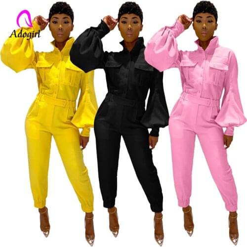 Fitness Women Rompers Solid Long Sleeve Button Up Loose Jumpsuits Autumn Workout Activewear High Street Fashion Cargo Overalls