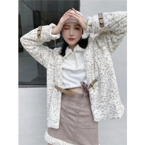 Two Piece Set Women Skirt Suit Leopard Print Faux Fur Hood Jacket + Mini Skirt Set Autumn Winter 2021 Korean Fashion Clothes