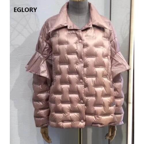 2020 Winter Fashion Down Coats Outerwear High Quality Women Turn-down Collar Down Padded Ruffle Deco Lon Sleeve Casual Warm Coat