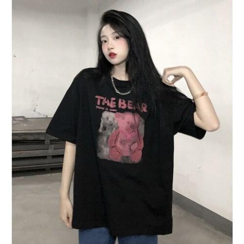 7297 Summer Women Short Sleeve Top O-Neck Letter Print Loose Thin Simple Basic T Shirt Korean Chic Casual All-Match Female Tees