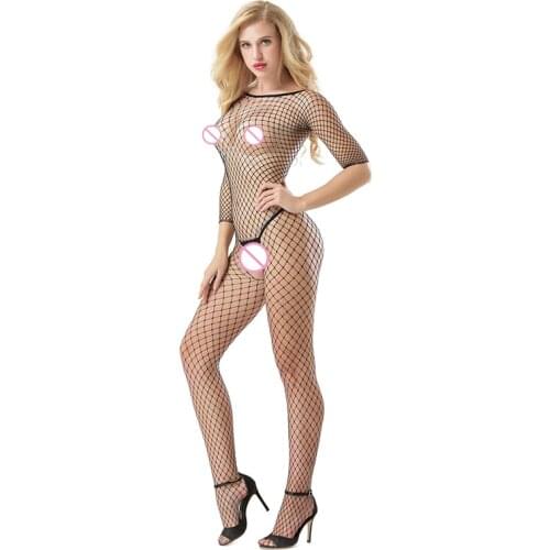 Female porn fishnet sexy underwear Erotic costumes Hollow out Open Crotch lingerie bodystockings Women Sex product Teddies W7016