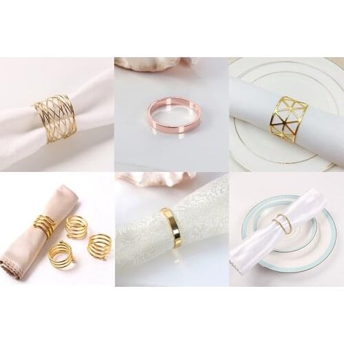 1pc Multiple Styles Wide Round Gold Napkin Rings Metal Cross Hollow Sliver Napkin Holder for Wedding Party Table Decoration