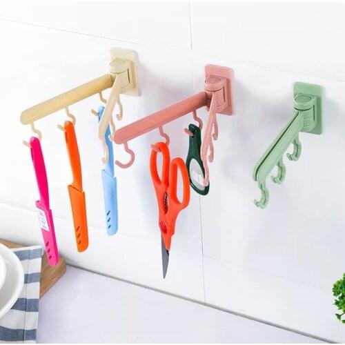 1PCS Rotatable glue hook kitchen wall door hook hook bathroom bathroom nail-free wall hanging towel rack # 7082