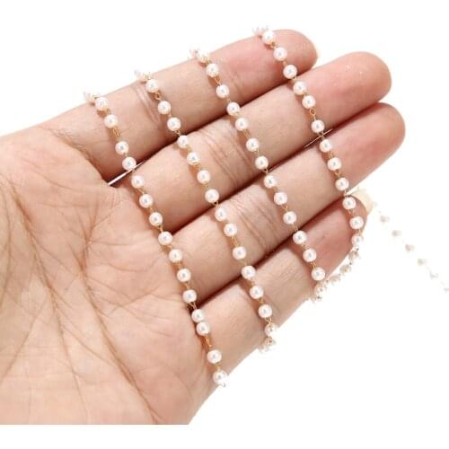 2 Meters Stainless Steel 3mm Width White Ball Pearls Beads Handmade Link Chains DIY Necklaces Bracelets Charms Jewelry Making