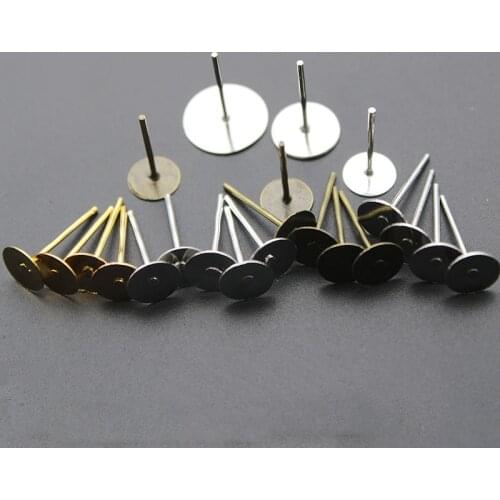 200pcs/lot Jewelry Findings Components Earring Studs Post Pins Flat Round Base 4 6 8 10 mm fit Earring Stud Settings DIY Making