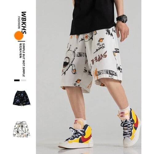 2021 Summer Men Personalized Print Casual Shorts Fashion Loose Five-Cropped Pants