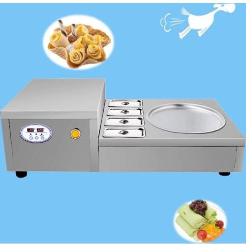 220V Fried Ice Machine CE Certification Stainless Steel Circular Single Pan Commercial Thai Fried Ice Cream Machine