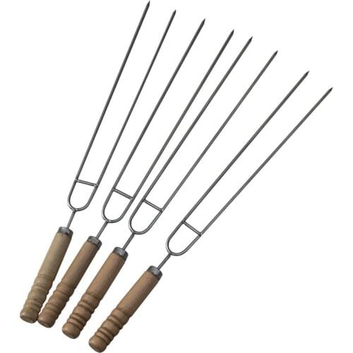4PCS strong stainless steel barbecue fork 39CM chicken wing fork round wooden handle