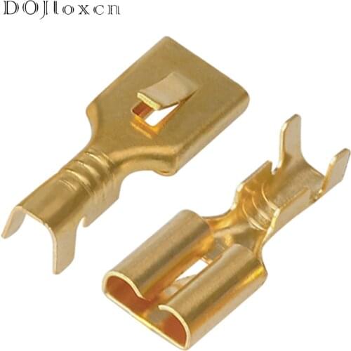 50 Pcs Brass Tinned 6.3 MM Female Spade Crimp Terminal Brass Wire Connector For Car Relay DJ623-E6.3B DJ623-E6.3C H62