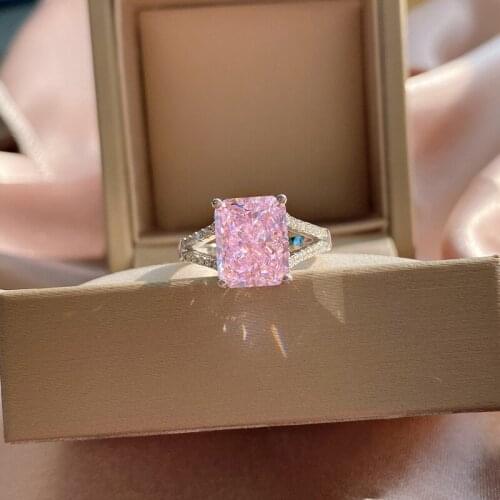 925 Sterling Silver Pink Simulate 3 Ct Moissanite Wedding Anniversary Ring Women Fine Jewelry Wholesale Rings Adjustable Size