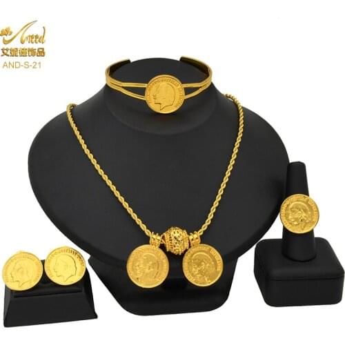 Jewelery Set African Bridal Earing Sets Womens Indian Gold Plated Jewelry Coin Necklace Wedding Rings Bracelet Egyptian Designer