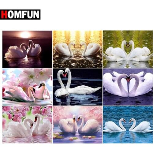 HOMFUN 5D DIY Full Diamond Embroidery "Swan flower love" Diamond Painting Cross Stitch Rhinestone Home Decoration
