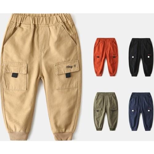 Baby Boy Trousers Spring And Autumn New Casual Long Style Kids Cargo Pants Soft Pure Color Pockets Outfits Clothes For Children