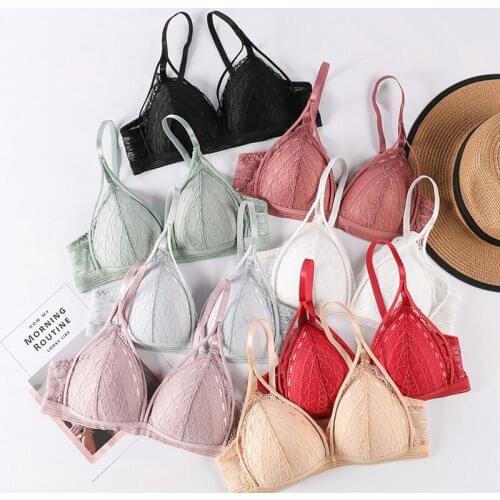 Floral Lace Underwear Sexy Bralette Women Lingerie Beauty Back Tube Tops Deep V Neck Bra Brassiere Thin Underwear Push Up Bra