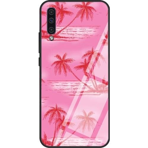 Pink Palms Tempered Glass Case For Samsung A52 A12 A32 A42 A72 A31 A51 A71 A40 A50 A70 A20e A21S