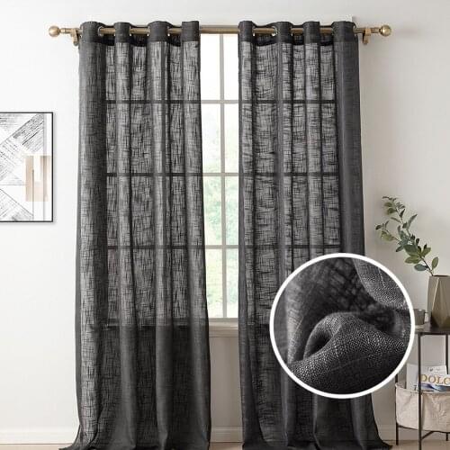 Black Linen Sheer Curtain for Living Room Window Curtain Tulle Drapes for Bedroom Decoration Solid Voile Sheer Kitchen Curtain