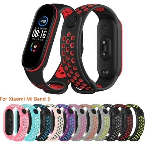 For Xiaomi Mi Band 5 Bracelet Silicone Strap Porous Anti-sweat Sports Breathable Strap Wristband For Mi Band 5 ремешок