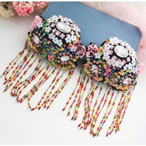 Heavy industry handmade beads colorful flowers tassel epaulets fur coat decoration cloth decals applique DIY accessories