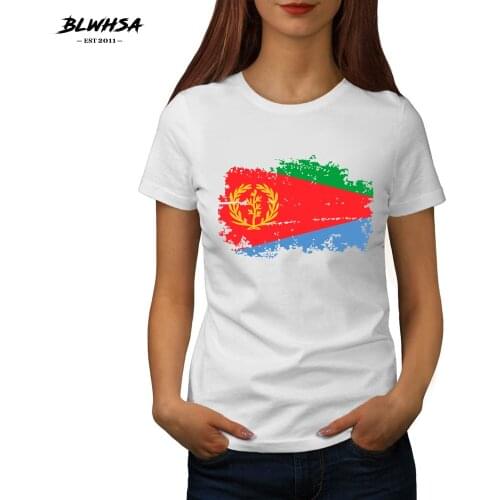 BLWHSA Eritrea Flag Printing T shirt Women Fashion 100% Cotton Funny T-shirts Hip Hop Eritrea National Flag Women Tops Tees