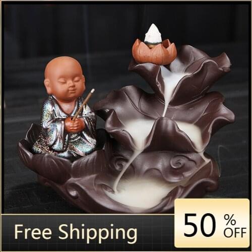 Clay Incense Burner Funny Ornament Backflow Inscence Holder Rockery Little Monk Burner Porta Incienso Burner Ornaments AA50XL