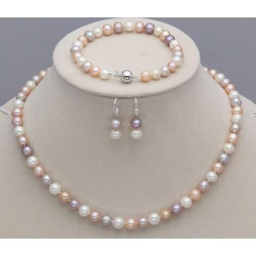 Hot selling free shipping*****7-8mm Real Natural Freshwater Pearl Necklace Bracelet Earrings Jewelry Set