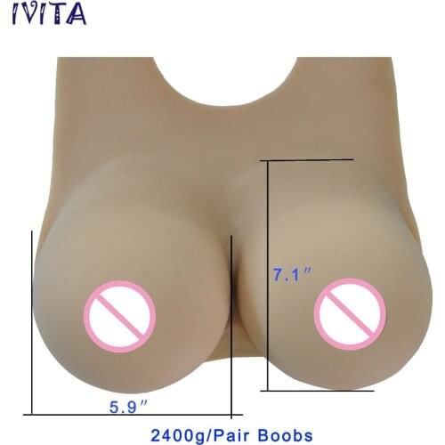 IVITA 2400g Suntan Fake Silicone Breast Forms Artificial False Breast Boobs For Transvestite Transgender Crossdresser