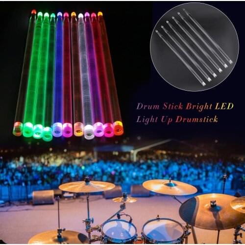 Cool 5A Acrylic Drum Stick Bright LED Light Up Drumsticks Luminous in The Dark Stage Jazz Drumsticks Special Performance Effect