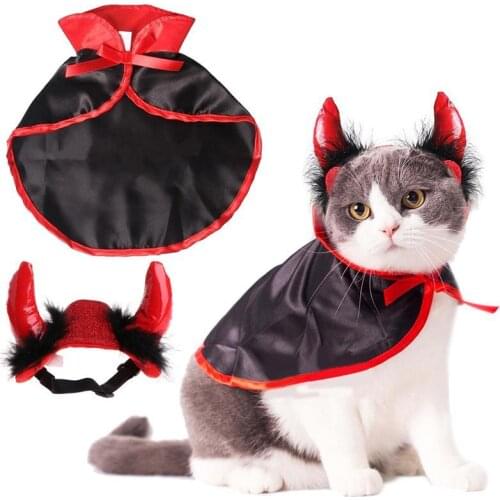 Halloween Pet Costumes Cute Cosplay Vampire Cloak Cape Dog Cap With Cosplay Horns Festival Dress Up Pet Supplies