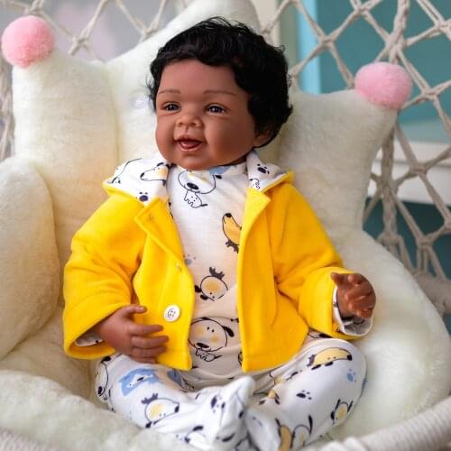 NPK 55CM African Black Skin American baby 100% handmade detailed painting collectibles art dollsoft body reborn doll
