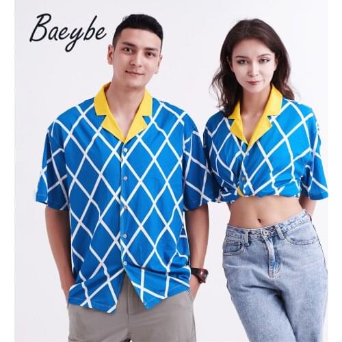 Summer Couples Matching Blouses Tops Blue geometirc Anime Hawaiian Shirts For Womens Blouse Mens shirt Wholesale Free Shipping