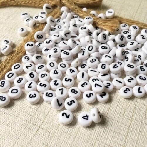 Mini Order 500pcs/Lot 4*7MM White with Black Numbers Printing Round Coin Spacer Beads Mixed 0-9 Character No. Beading Beads