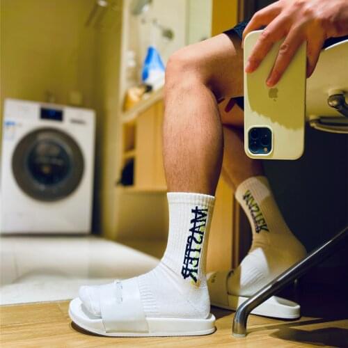 Fashion White Socks Gay Top Vers Bottom Sexy Men Sports Long Tube Streetwear Letter Socks Comfortable Socks