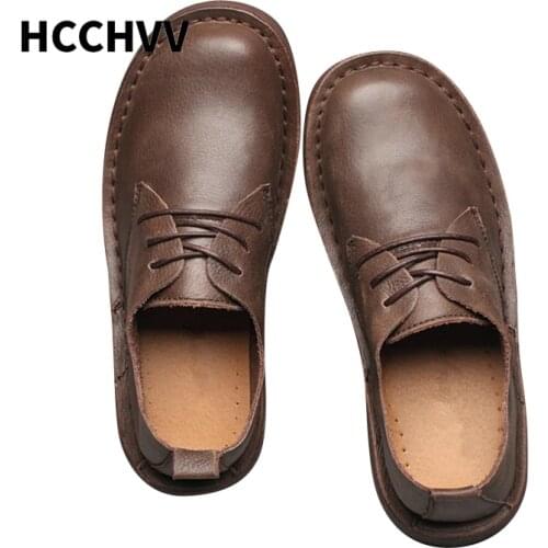 Mens Retro Round Toe Four Season Casual Shoes Leisure Man Full Grain Leather Shoes Lace Up Soft Oxfords shoes