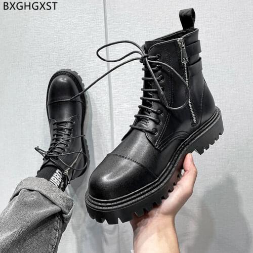 Black Platform Boots for Men 2021 Winter Shoes Man Ankle Boots for Men Male Luxury Brand Leather Boots Men Casual Shoes Zapatos