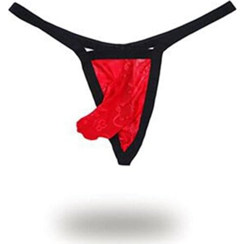 Mens Lingerie String Homme Sissy Gay See through Panties for Man Ice Silk Floral Lace Frilly Jockstraps Thongs Underwear