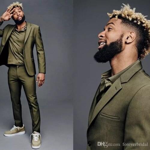 2021 Olive Green Notch Lapel Costume Homme Men Slim Fit Suits Prom Wedding Groom Terno Masculino Blazer 2 Pieces (Jacket+Pants)