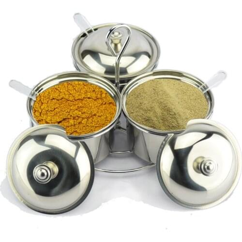 New style high quality Cruet Condiment Spices Set with a spice rack Stainless Steel Condiment Canister Seasoning