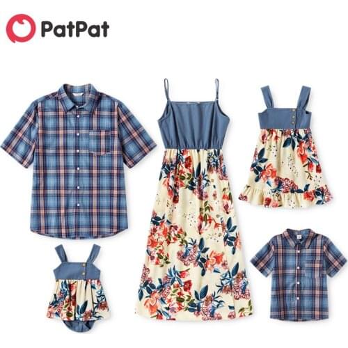 PatPat Mosaic Denim Sitiching Floral Print Family Matching Sets