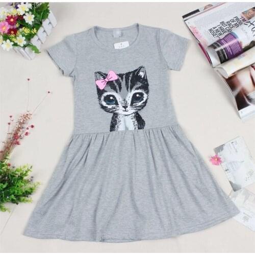 Girls Dress Summer Princess Cat Print Children Kids Dresses