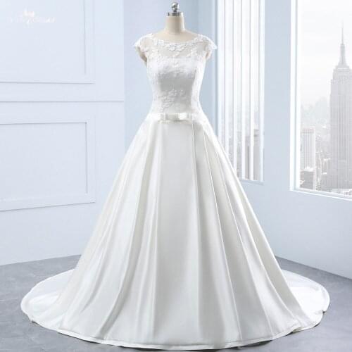 RSW1336 Real Custom Made Boat Neckline Lace Corset Bridal Simple Satin Wedding Dress
