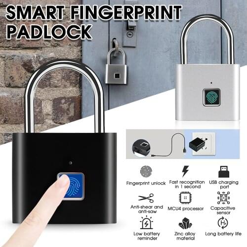 SAMTIAN Smart Fingerprint Lock USB Rechargeable Quick Unlock Door Lock Portable Anti-theft Fingerprint Padlock for Home Offices