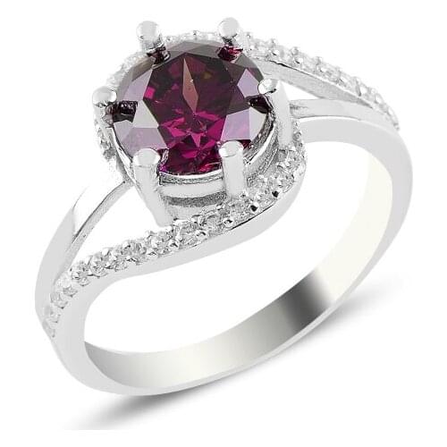 Silverlina Silver Ruby Zircon Engagement Ring