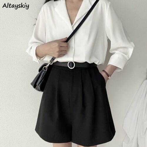 Shorts Womens Summer 2020 Loose High Waist Black Leisure Draped Wide Leg Mid Waist Office Ladies Women Korean Soft New Solid