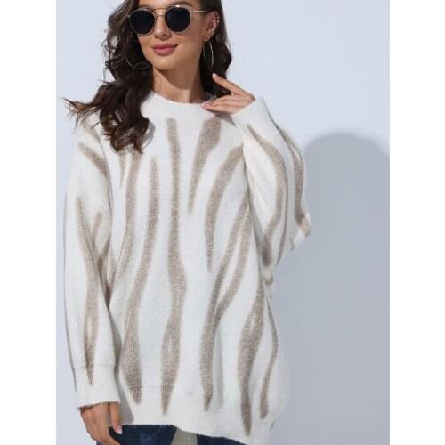Women Knitted Sweater Vintage Blue Striped Print Sweater Oversized Pullovers Winter Streetwear Sweaters Tie Dye Outerwear NS4821