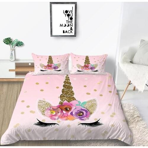 Thumbedding Unicorn Bedding Set For Children Sweet 3D Duvet Cover High End Pink king Queen Twin Full Single Double Soft Bed Set