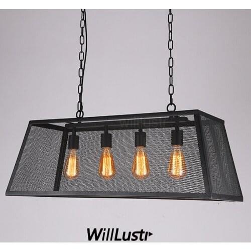 Trapezoid iron net pendant lamp trapezium hanging lighting long metal frame mesh suspension light loft restaurant hotel cafe