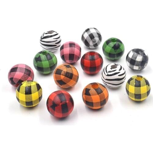 Houndstooth Round Balsa Natural Wooden Beads EcoFriendly Plaid Wood Spacer Beads For Jewelry Making Bracelet Craft DIY Handmade