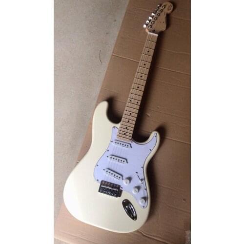 Top quality FDST-1107 Olympic white solid body white pickguard maple fretboard electric guitar ,Free shipping